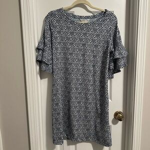 La Mer Luxe Navy Geometric Ruffle Sleeve Dress – Size Small